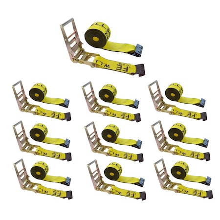 Tie 4 Safe Heavy Duty 3" x 30' Ratchet Tie Down Strap Flat Hook for Farm Trailer Truck Yellow, 10PK RT20R-1530-M12N-Y-10